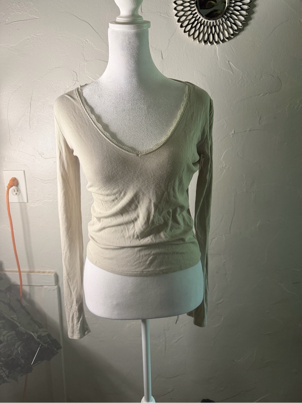 Self Esteem Women's Long Sleeve V-Neck Top in Cream